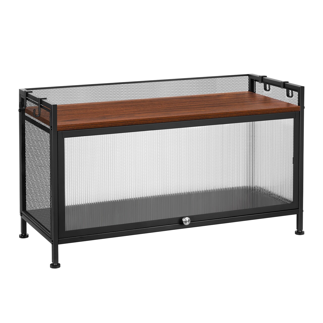 Sturdy Countertop Storage Rack with Glass Door, Metal Organizer with Adjustable Feet for Kitchen